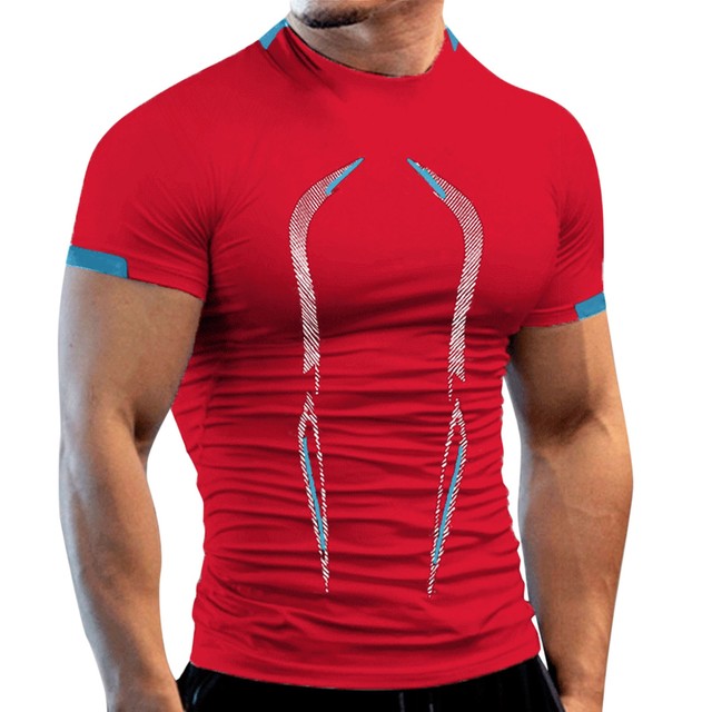 Men Quick Dry Fitness Gym T Shirt Red