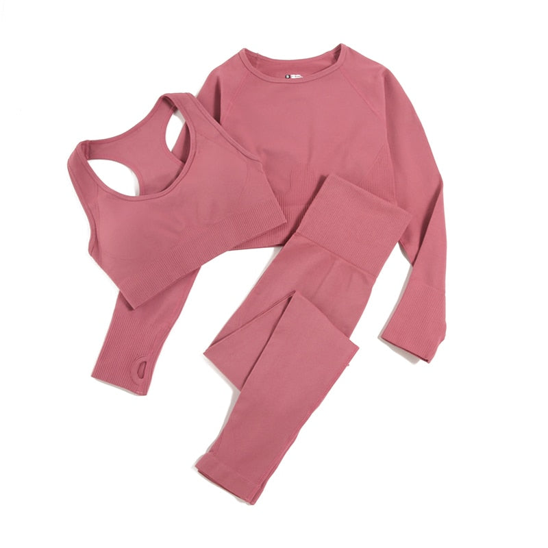 Women Seamless Yoga Set Pink 2