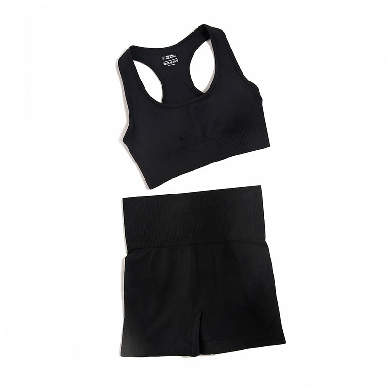 Women Seamless Yoga Set BraShortsBlack