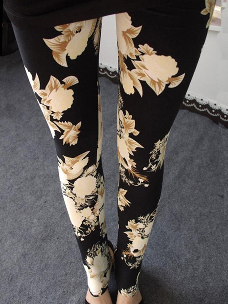 Women Printing High Quality Leggings Yellow Flower