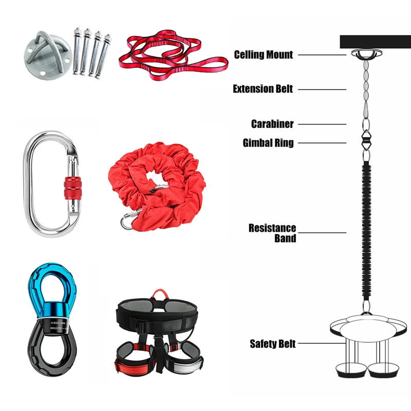 Bungee Dance Flying Suspension Rope Full set Red