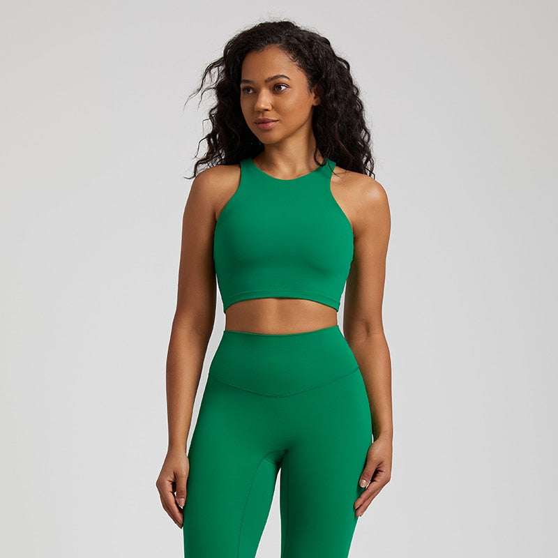 High Neck Push Up Sports Bra Retro Green