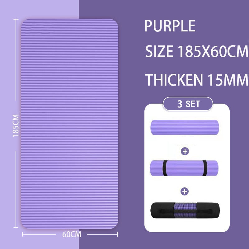 Super Large Lengthened Yoga Mat 185x60x1.5cm Purple