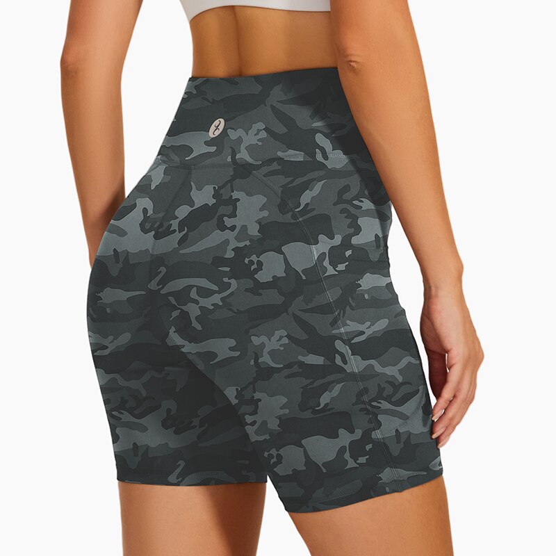 Women High Waist Camouflage Yoga Shorts grey
