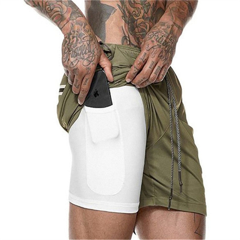2 in 1 Sports Quick Dry Beach Shorts Army green