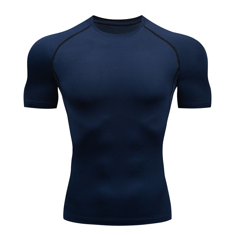 Gym Compression Dry Fit Fitness T-shirt Navy short sleeve