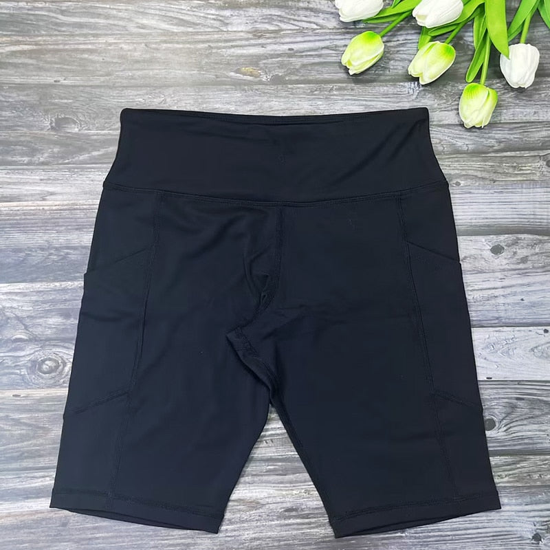 Women Phone Pocket Tie Dye Biker Shorts Black