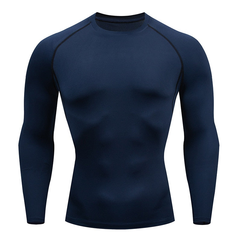 Gym Compression Dry Fit Fitness T-shirt Navy long sleeve