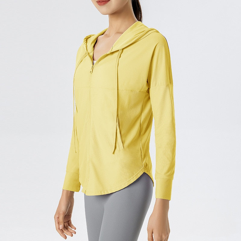 Outdoor Sports Long Sleeve Yoga Tops Yellow