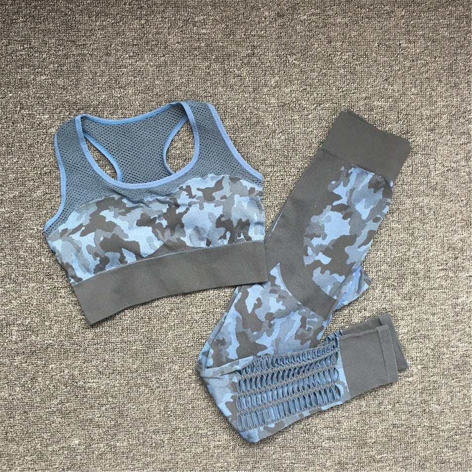 Women Gym Workout Suits blue bra pt set