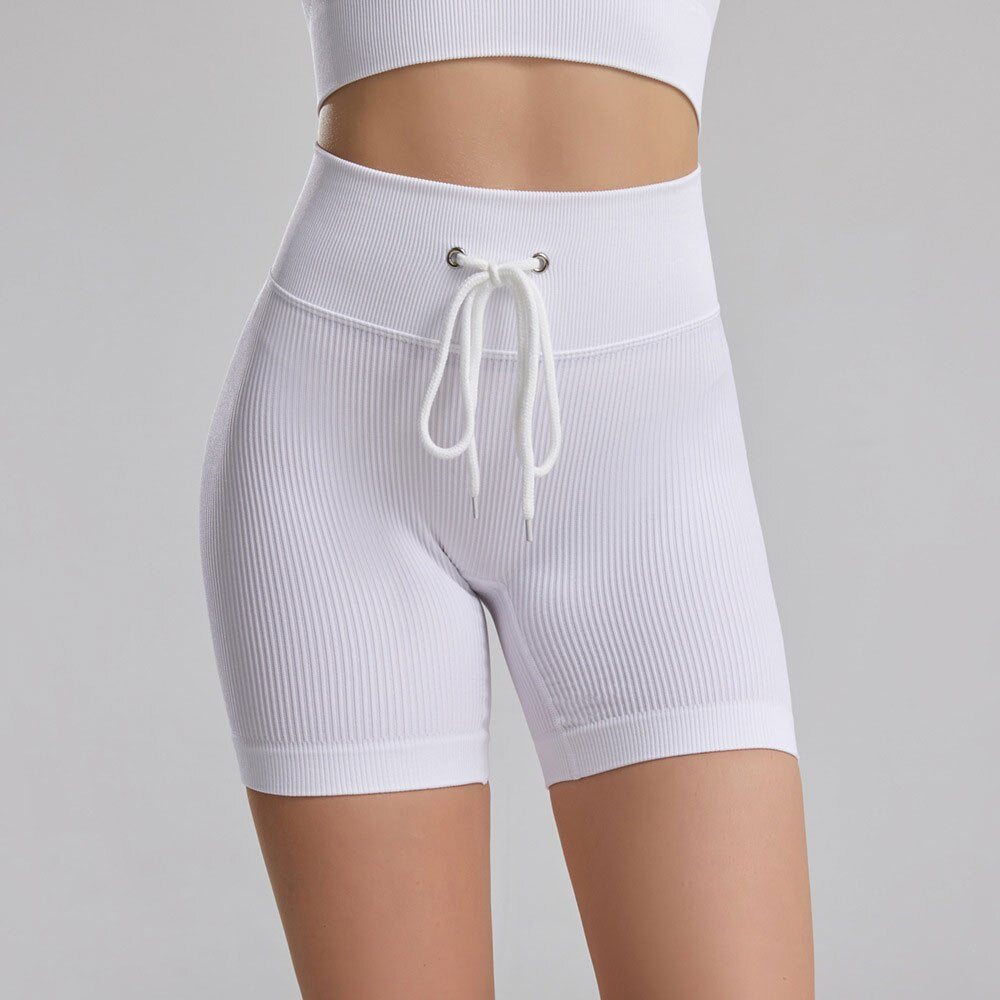 Women Seamless Push Up Ribbed Pants Whiteshorts