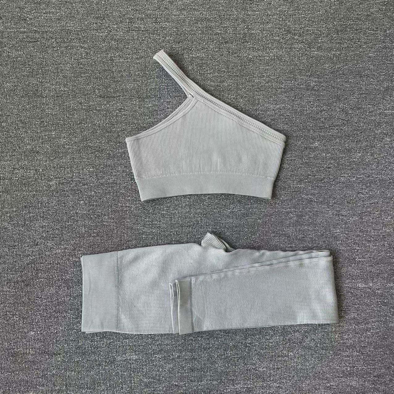 Two Piece Yoga Long Sleeve Tracksuit BraPants1 Grey
