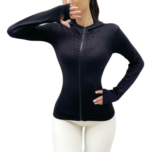 Women Yoga Hooded Long Sleeve Zipper Coat