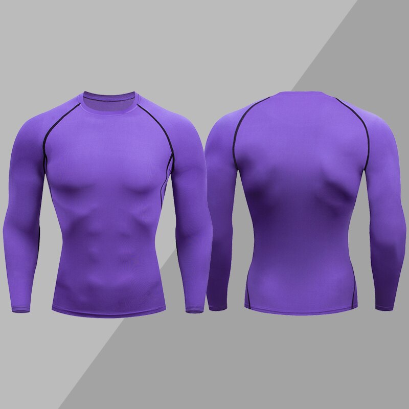 Men Tight Gym Compression T-shirt B-Purple