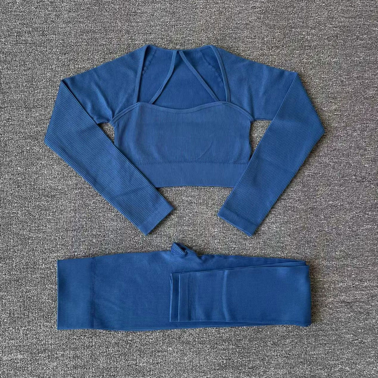 Two Piece Yoga Long Sleeve Tracksuit ShirtsPants Blue