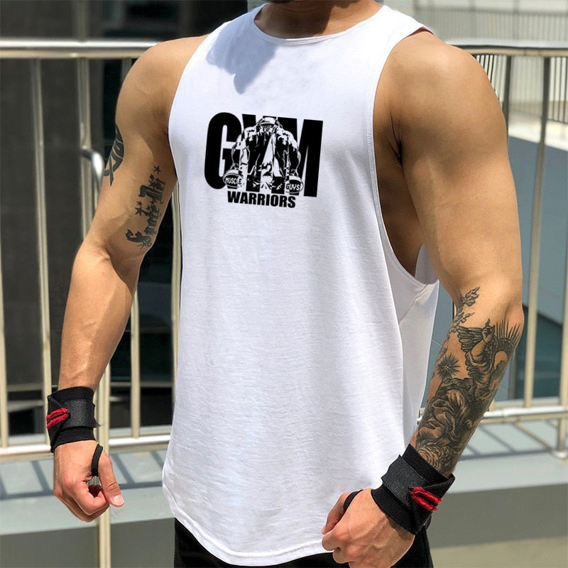 Mens Cotton Workout Gym Tank Top White4