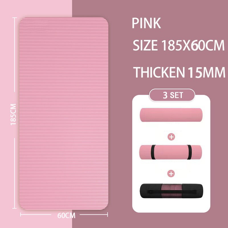 Super Large Lengthened Yoga Mat 185x60x1.5cm Pink