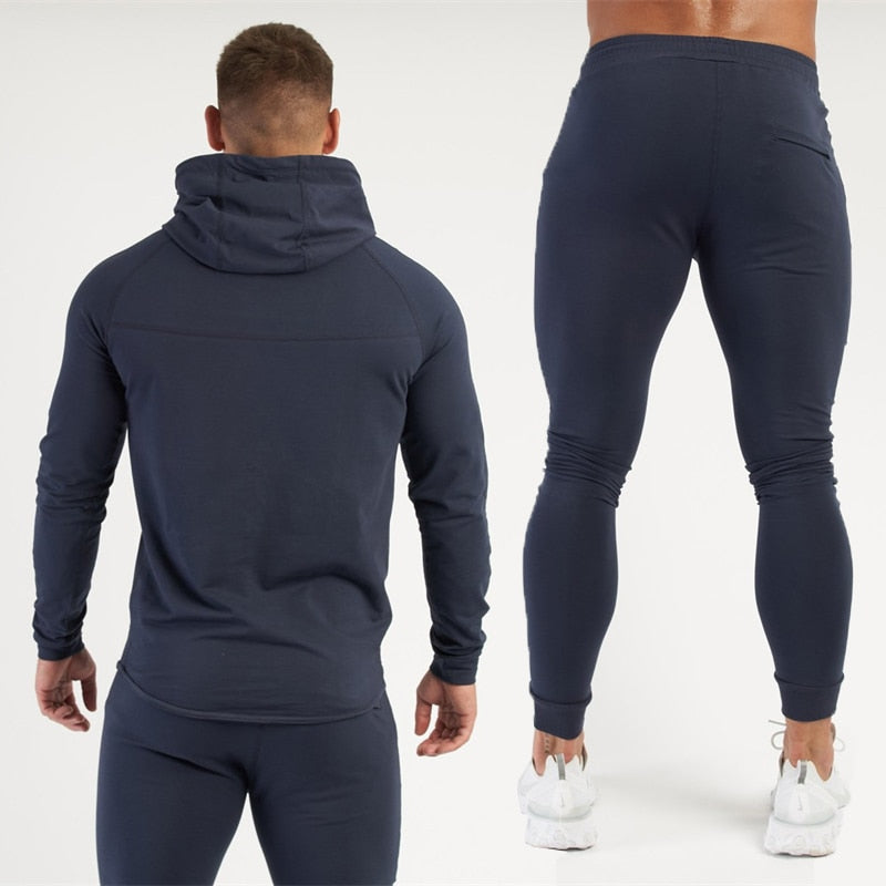 Men Fitness Cotton Printed Hoodie Trousers