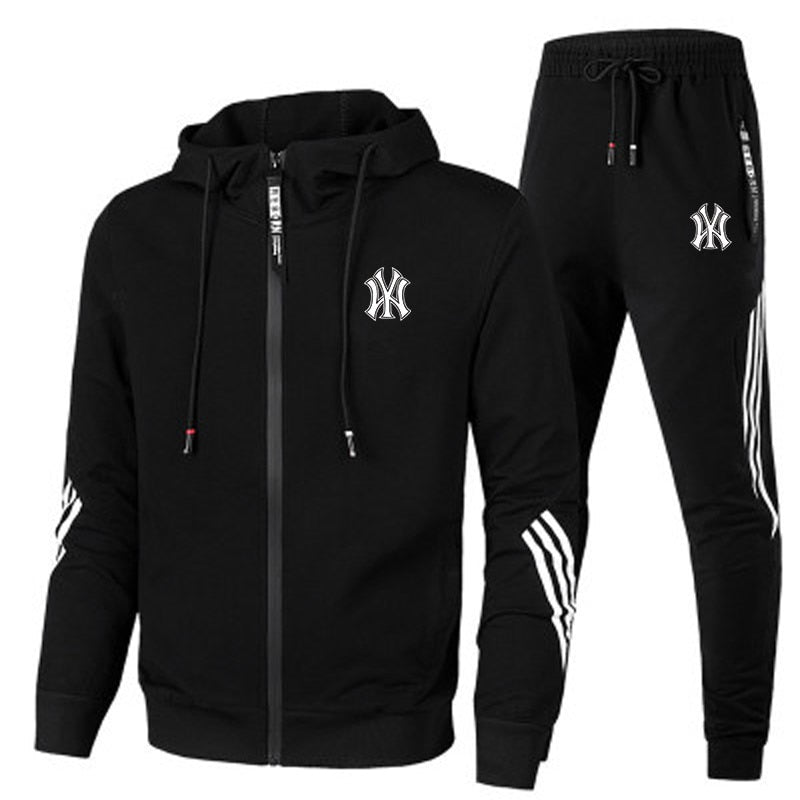 Men Zipper Cardigan Jacket+Sweatpants black China