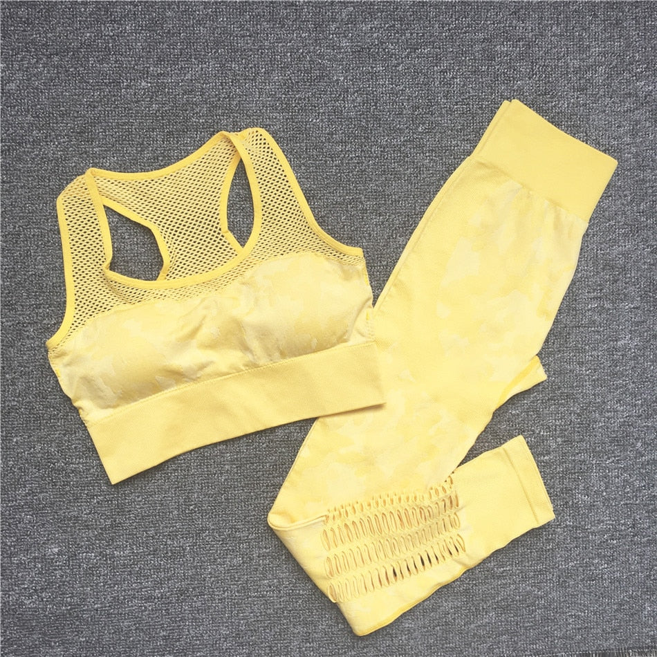 Women Gym Workout Suits yellow bra pt set