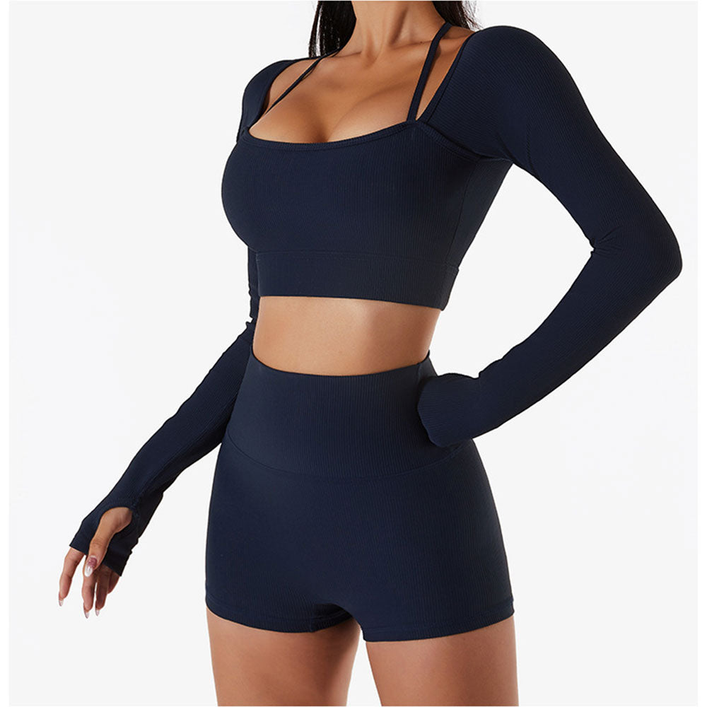 Women Long Sleeves Crop Top Gym Suits