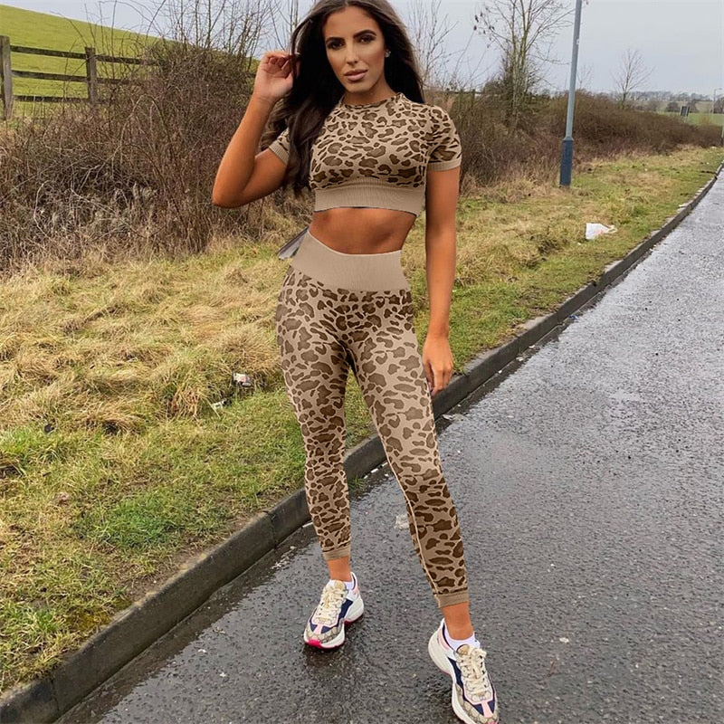 Women Leopard Print Sport Gym Sets