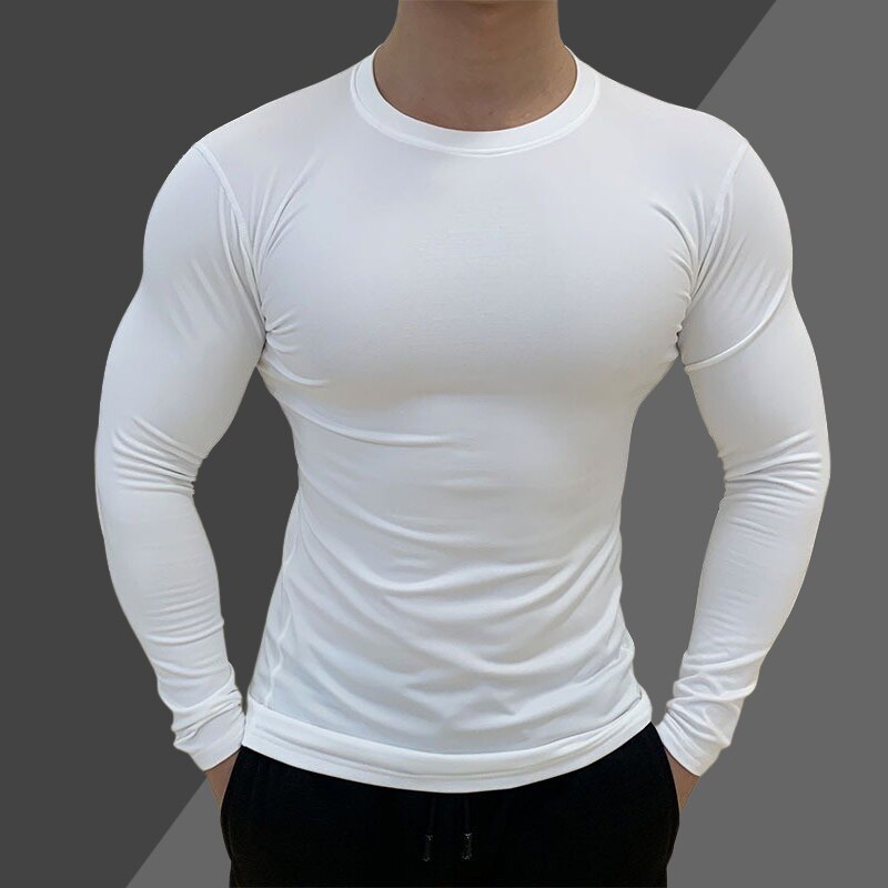 Men Tight Gym Compression T-shirt B-White