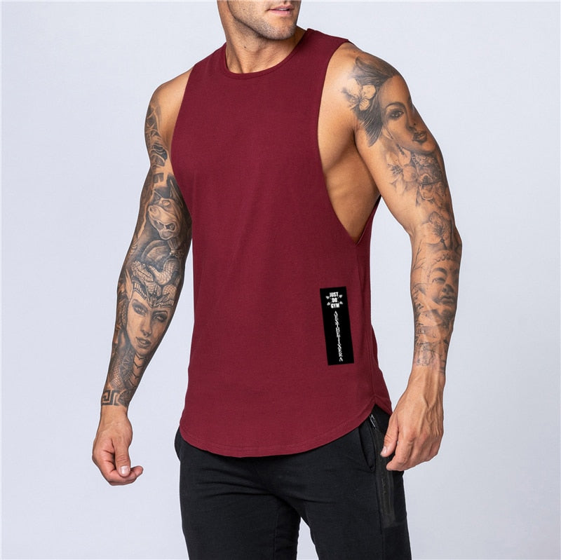 Mens Cotton Workout Gym Tank Top Burgundy