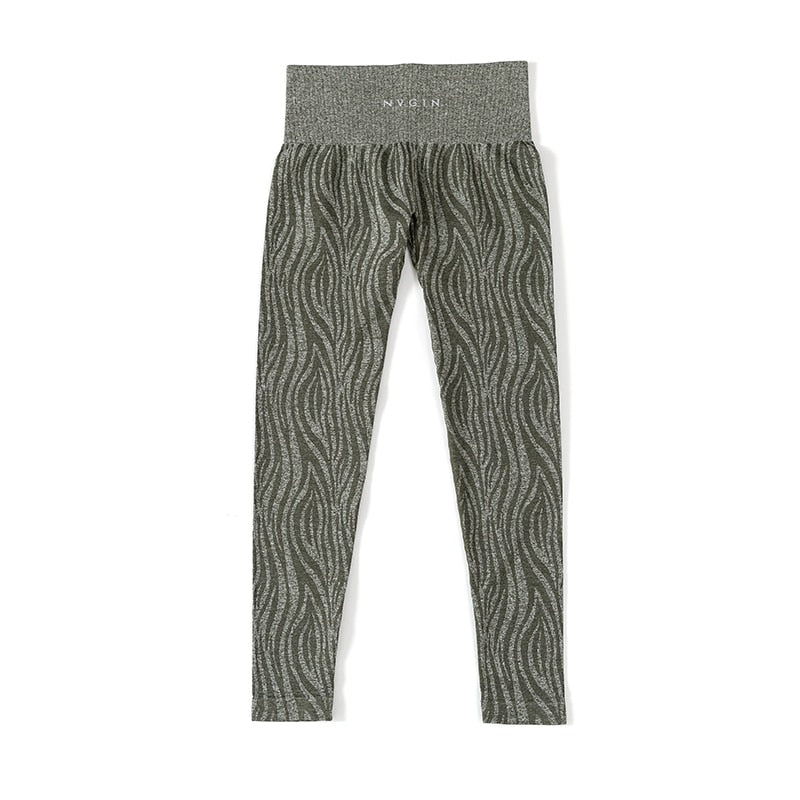 Women Zebra Pattern Seamless Leggings Pants Zebra Khaki green