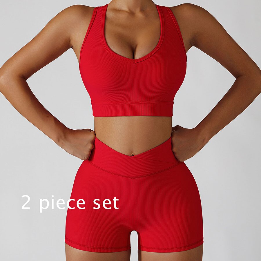 Women 2 Piece Gym Long Sleeve Jacket red 2-piece set 4