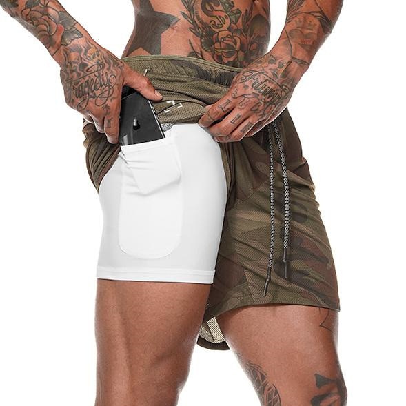 Men Double-deck Running Shorts Gray2 Camouflage