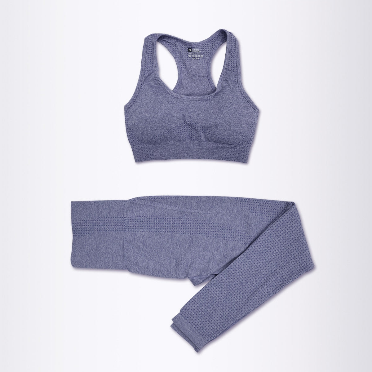 Women Seamless Gym Workout Set 999-2B-Blue grey