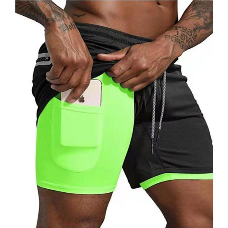 2 in 1 Sports Quick Dry Beach Shorts Black fluorescence