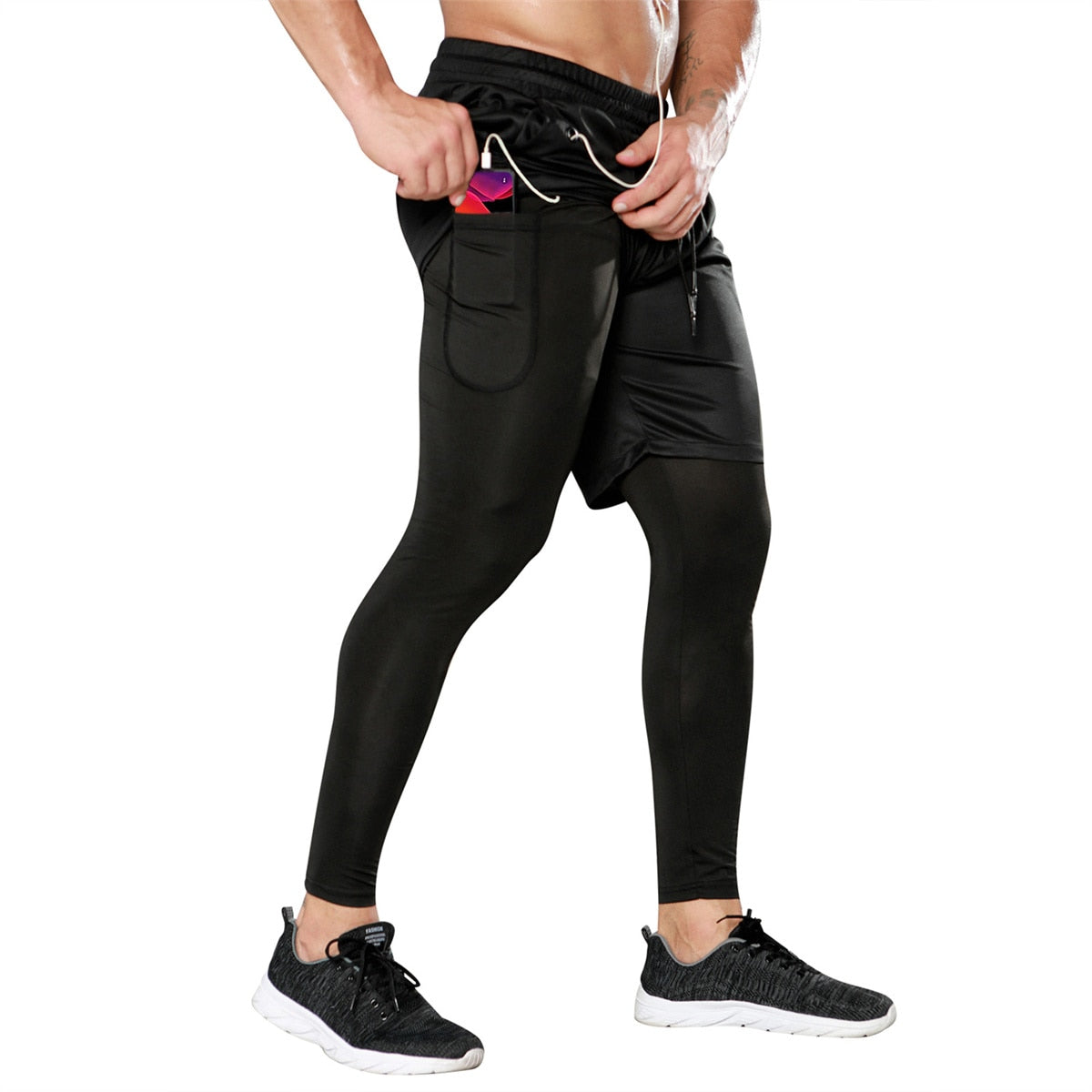 Men Gym 2 in 1 Sweatpants Black