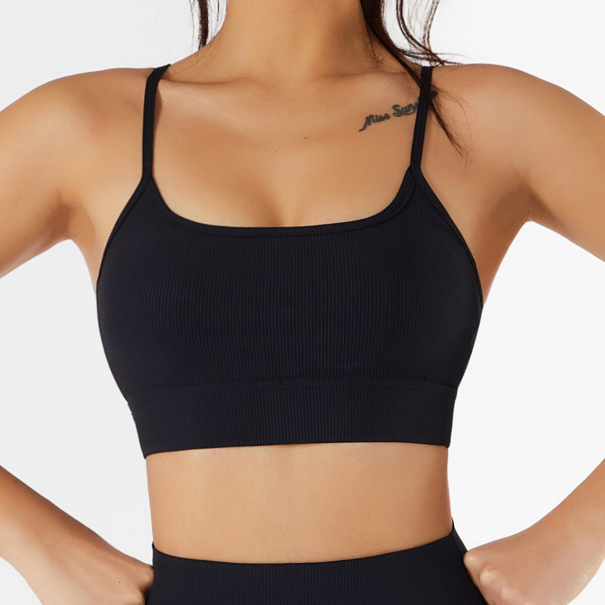 Seamless Women Yoga Sets Black Bra B 1pc