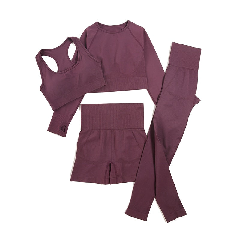 Women Seamless Yoga Set 4PCSWine