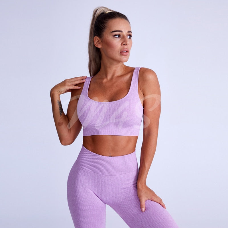 Seamless Ribbed Women Yoga Set 2116 Purple