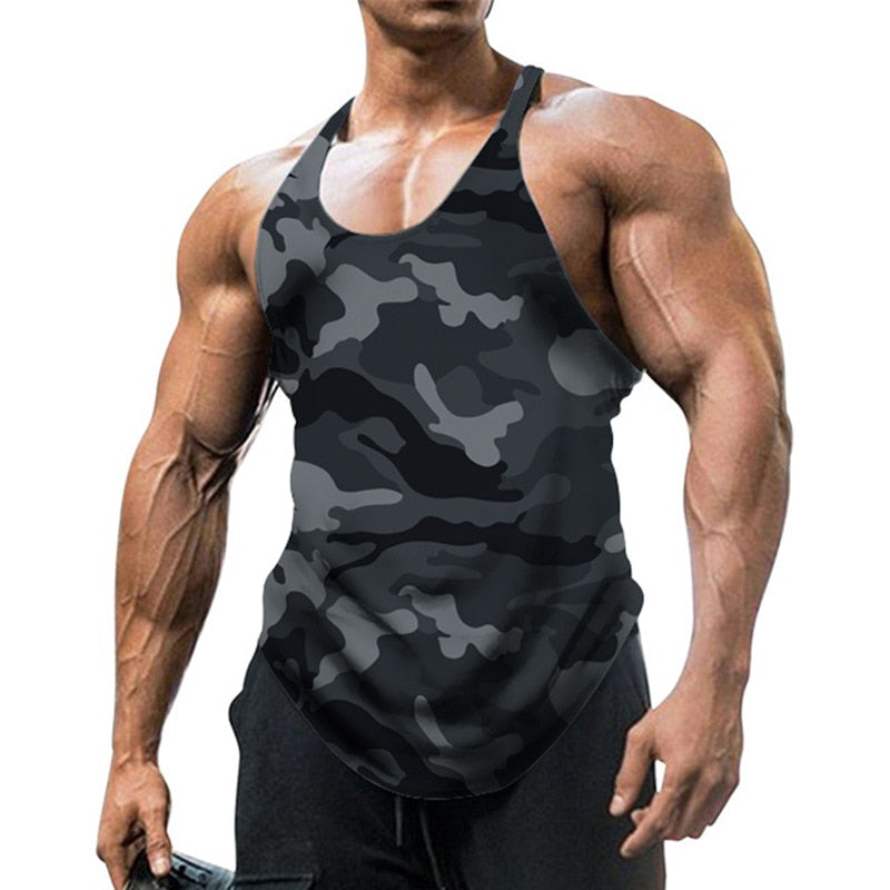 Camouflage Summer Fitness Tank Top Dark Grey