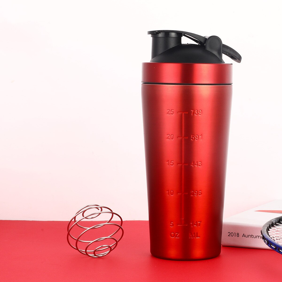 Shaker Mixer Stainless Steel Water Bottle 900ml red