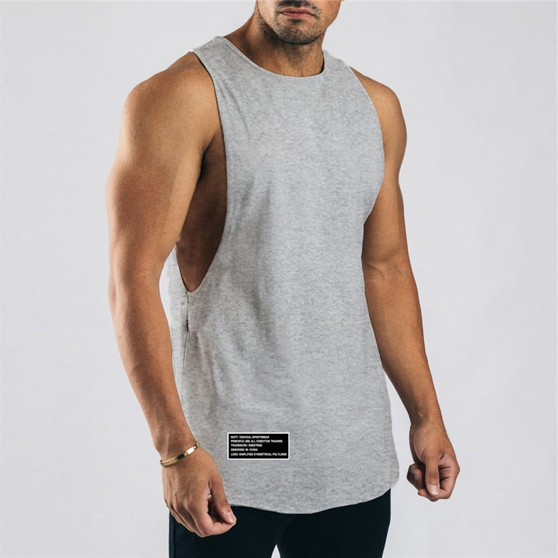 Mens Cotton Workout Gym Tank Top Gray3