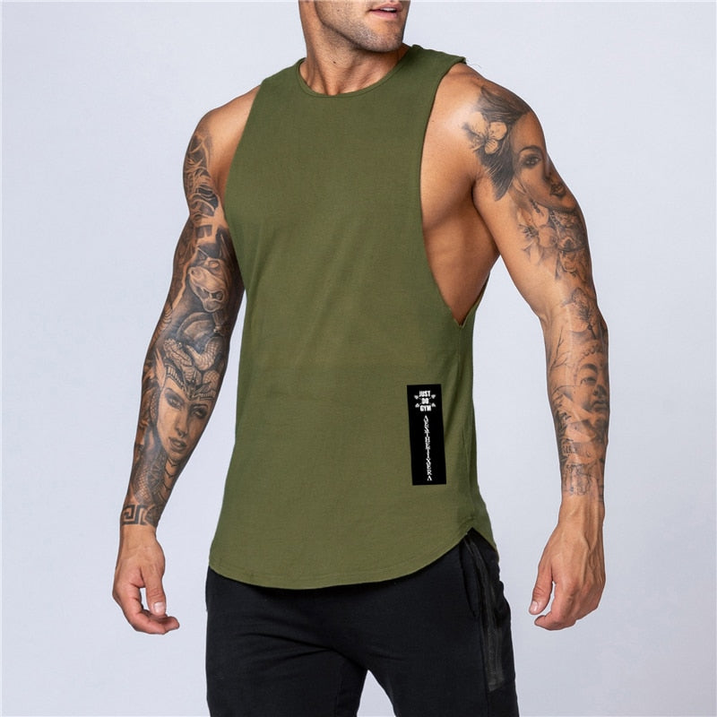 Mens Cotton Workout Gym Tank Top Army Green