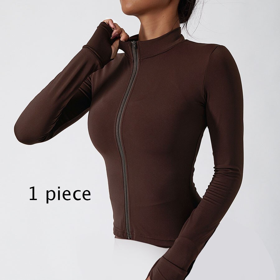 Women Gym Quick-drying Yoga Set Top-Dark brown 1pcs