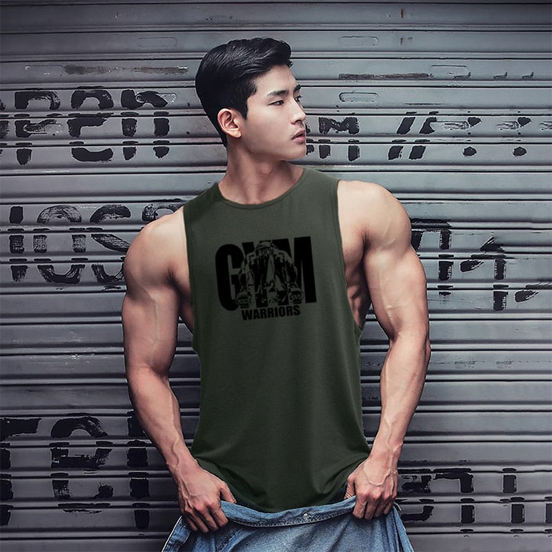 Mens Cotton Workout Gym Tank Top Armygreen4