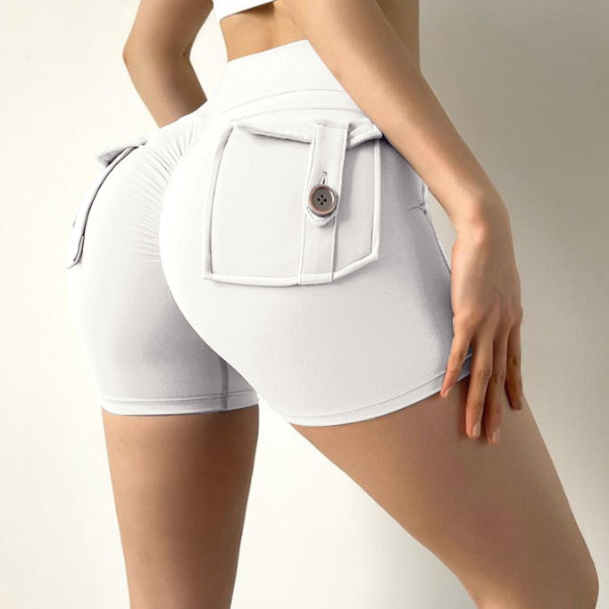 Women Gym Cargo Shorts White