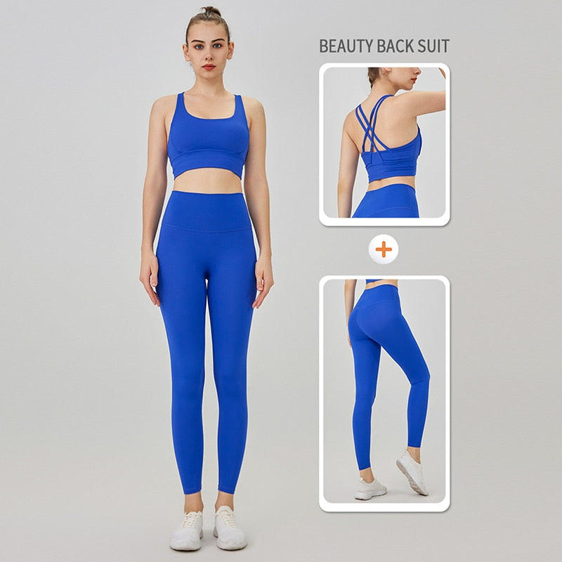 Women Naked feeling Gym Leggings Two-Piece-Klein Blue