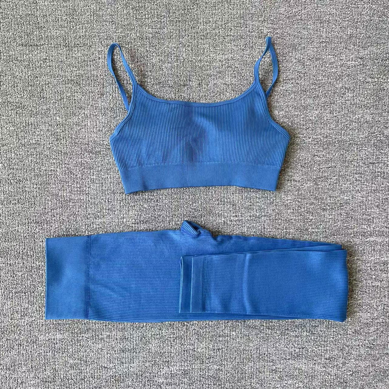 Two Piece Yoga Long Sleeve Tracksuit BraPants2 Blue
