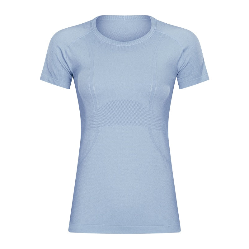 Printed OCEAN Knitted Yoga Sports Shirt Saline Blue China