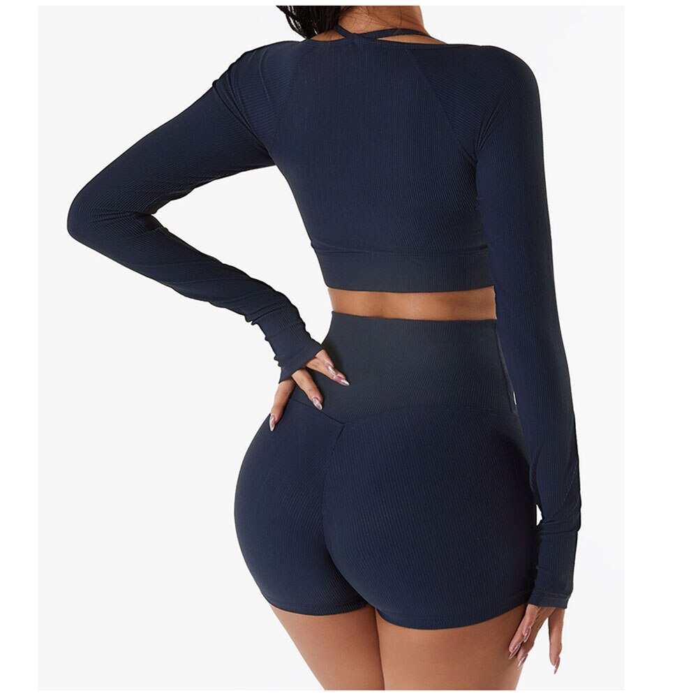 Women Long Sleeves Crop Top Gym Suits