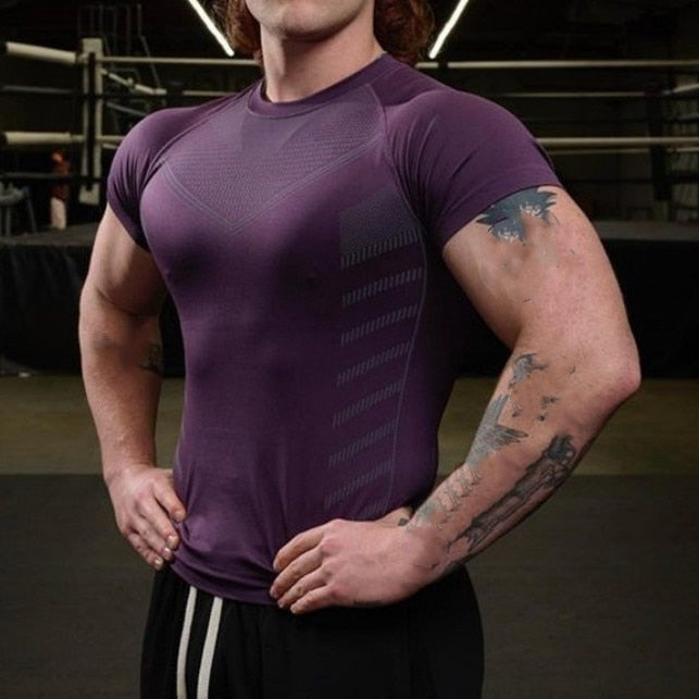 Men Quick Dry Gym tights T Shirt Purple