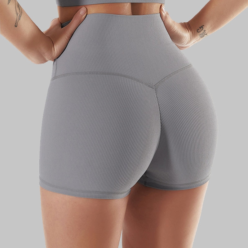 Women Rib Fabric Gym Yoga Shorts